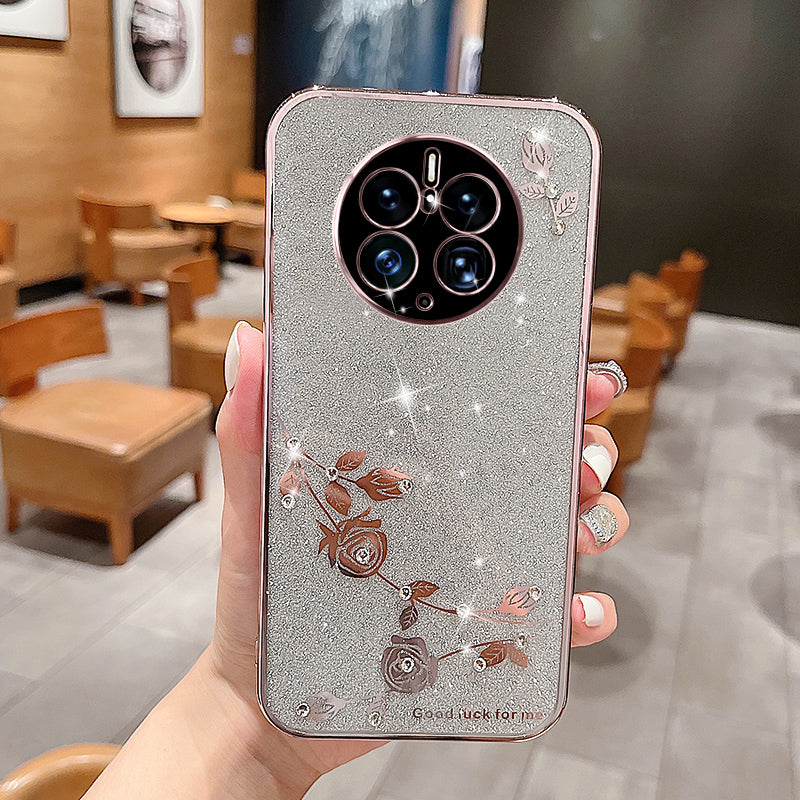 For Huawei Mate 50 Pro 4G Electroplating Frame Rhinestone Phone Cover Flower Pattern Glitter Powder Anti-drop TPU Case For Huawei Mate 50 Pro 4G Electroplating Frame Rhinestone Phone Cover Flower Pattern Glitter Powder Anti-drop TPU Case